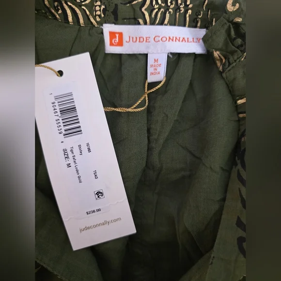 NWT Jude Connally Shirley Dress Cotton Voile Tiered Olive Mini Dress Size M - Picture 8 of 14